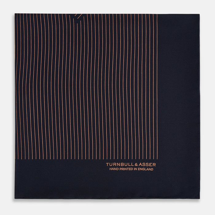 Navy and Blush Stripe Silk Pocket Square Image 3