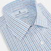 View 2 of product The Turnbull & Asser Navy and Blue Multi Check Mayfair Shirt features a crisp blue and navy check pattern, T&A collar, long sleeves, and a tailored Mayfair fit.