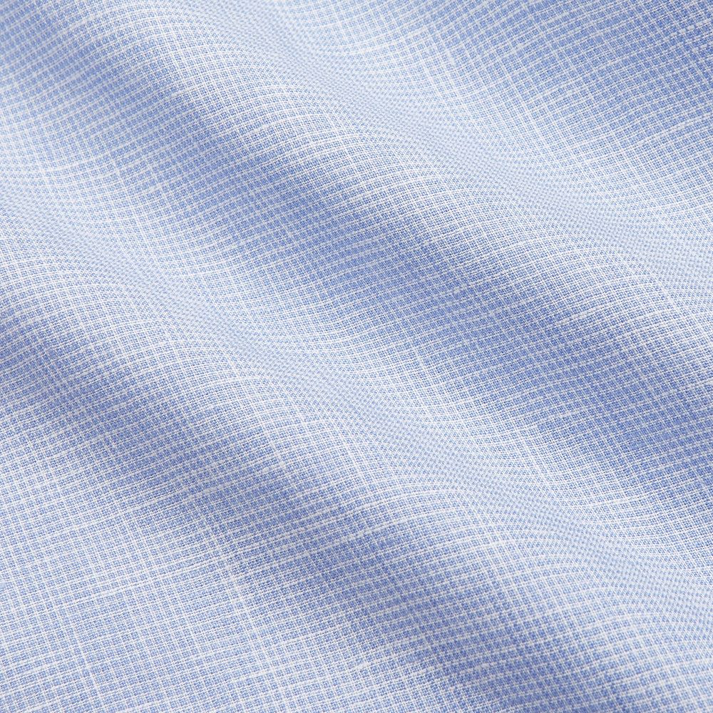 Turnbull & Asser's Pale Blue Check Linen Regular Fit Mayfair Shirt features a classic collar, front pocket, and buttoned cuffs—a breezy update to the traditional check shirt.