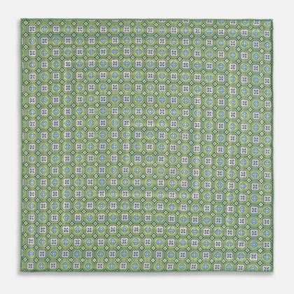 Oxford Blue Dots and Floral Tile Double-Sided Silk Pocket Square Image 3