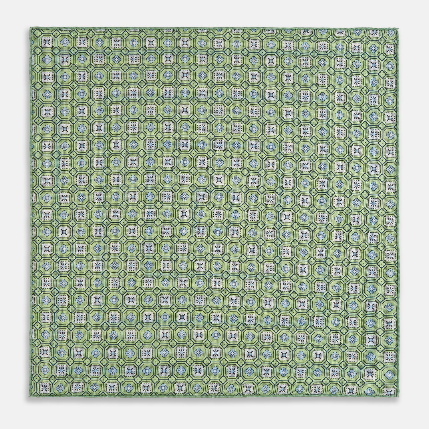 Image 10 of product Oxford Blue Dots and Floral Tile Double-Sided Silk Pocket Square