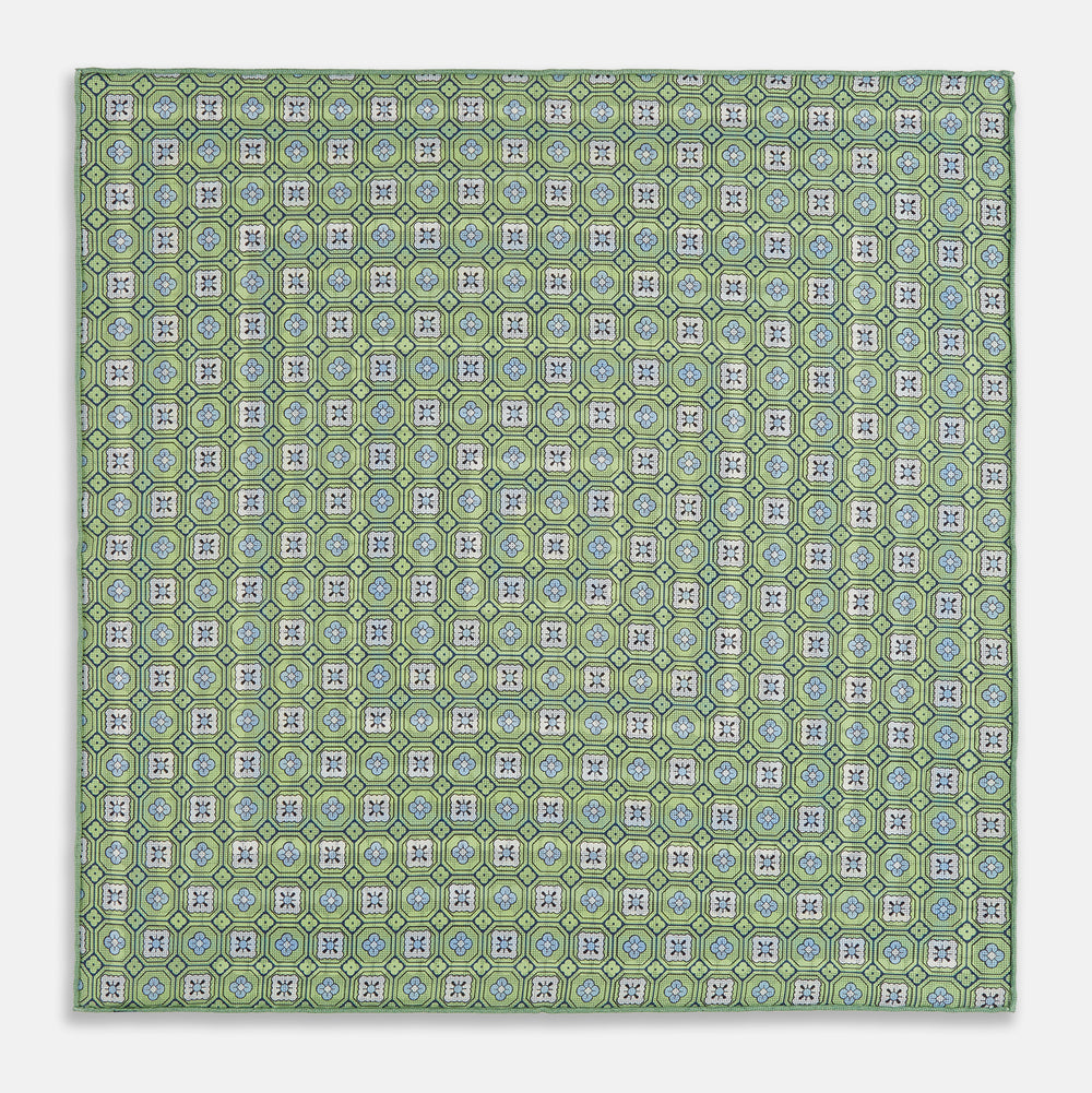 Oxford Blue Dots and Floral Tile Double-Sided Silk Pocket Square