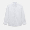 View 1 of product The Dark Navy Double-Pinstripe Westminster Shirt by Turnbull & Asser, featuring a Turnbull collar and cuffed sleeves, is displayed laid flat on a plain white background, highlighting its British craftsmanship.