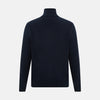 View 3 of product The Midnight Blue Half-Zip Cashmere Jumper by Turnbull & Asser features a stand collar, long sleeves, and quarter-zip closure, crafted from premium cashmere and shown against a plain white background.