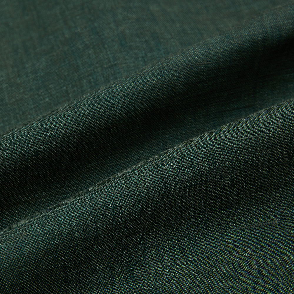 The Forest Green Linen Westminster Shirt by Turnbull & Asser features long sleeves, a Turnbull collar, and a button-up design, shown laid flat on a white background.