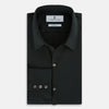 View 5 of product The FOREST GREEN WINDSOR SHIRT by Turnbull & Asser features long sleeves, a Windsor collar, and buttoned cuffs, reflecting British craftsmanship. Displayed on a plain white background.