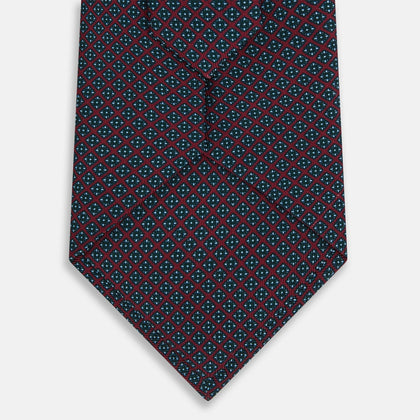 Magenta and Navy Square-Patterned Silk Tie Image 2