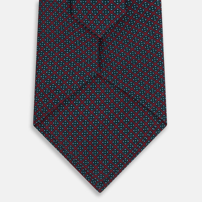 Magenta and Navy Square-Patterned Silk Tie Image 2