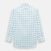 View 3 of product The Turnbull & Asser Turquoise Grid Check Mayfair Shirt is crafted from Italian cotton with a white base and turquoise grid pattern, featuring long sleeves, a pointed collar, and buttoned cuffs.
