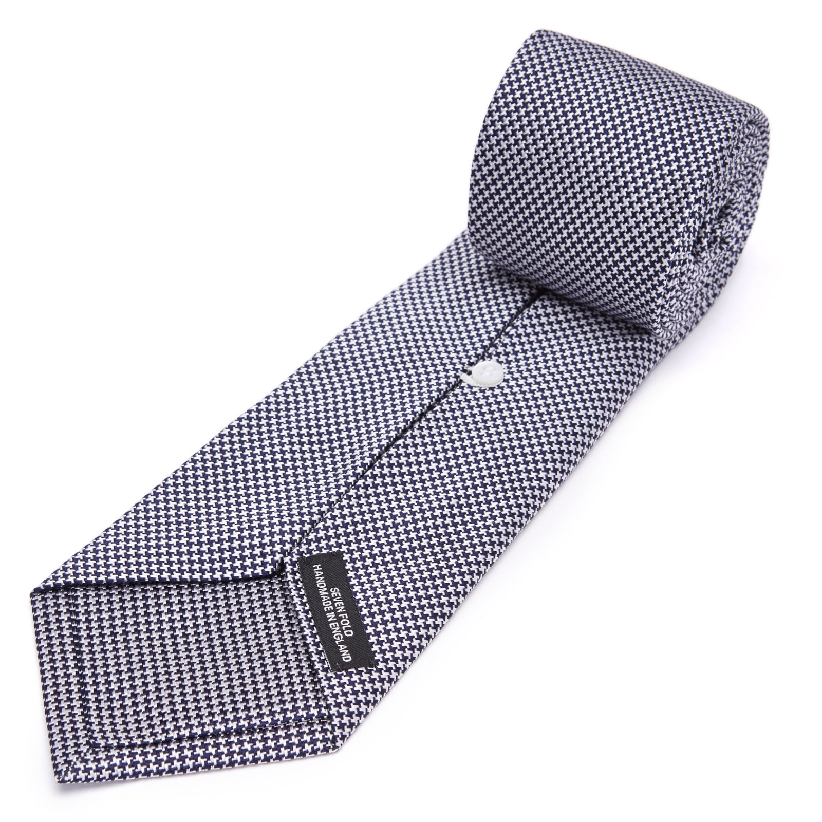 View 4 of product Seven-Fold Navy & White Houndstooth Silk Tie