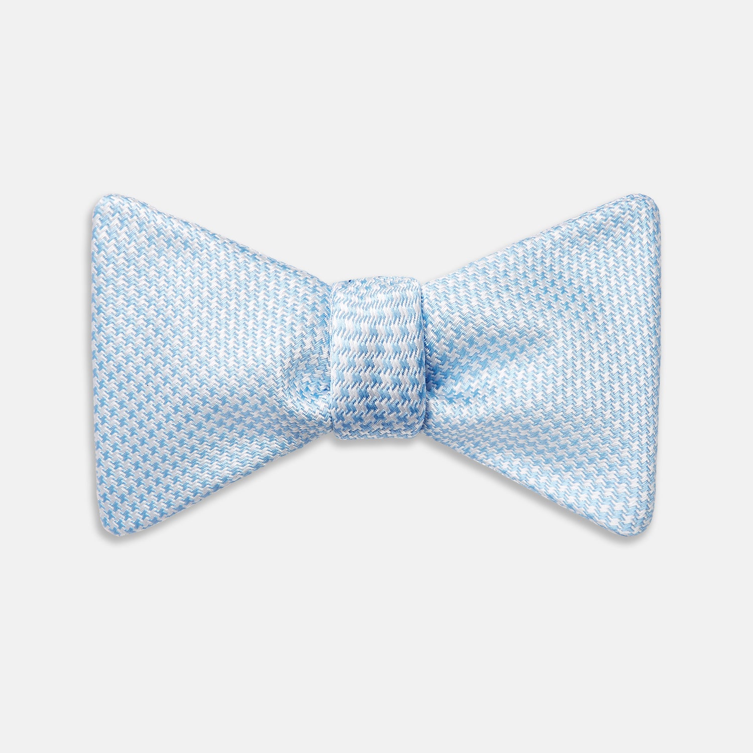 Pale Blue and White Hounstooth Silk Bow Tie