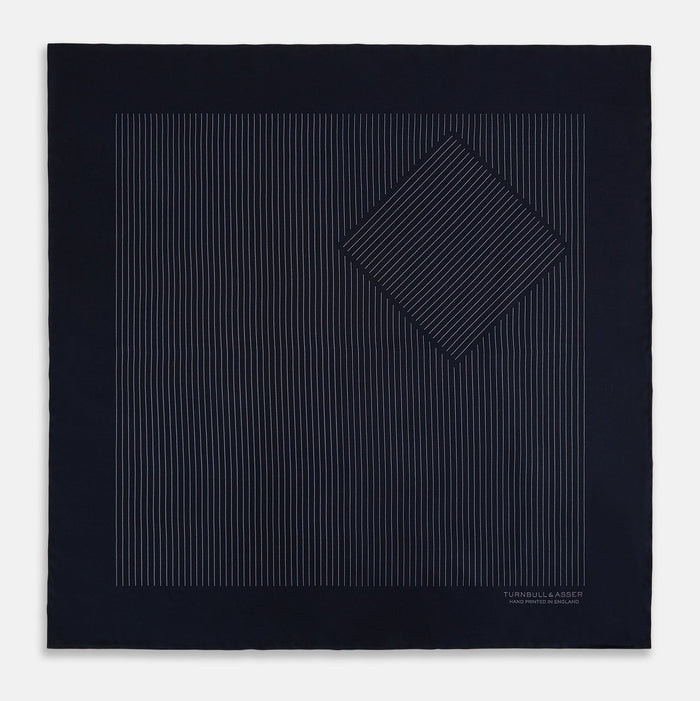 Navy and Charcoal Stripe Silk Pocket Square Image 2