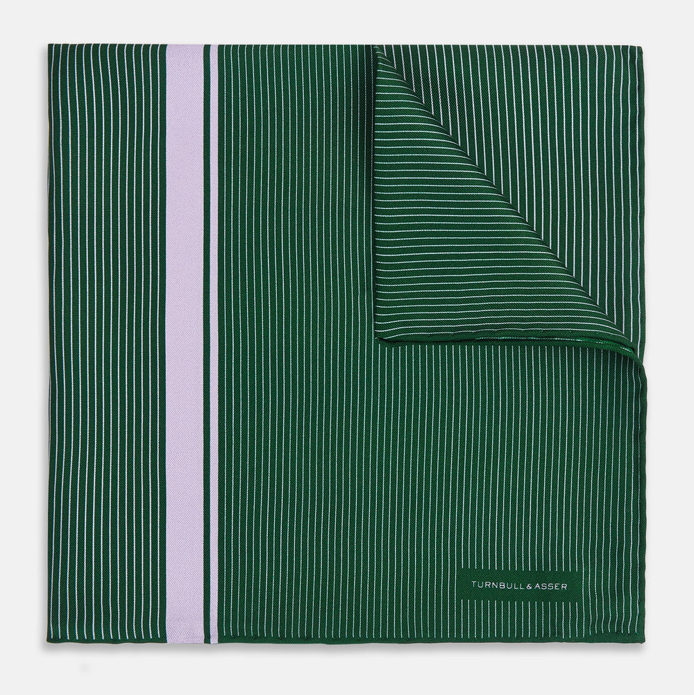 Forest Green and Lilac Stripe Silk Pocket Square