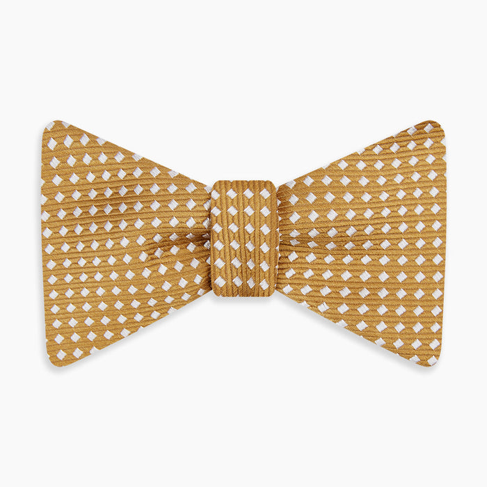 Camel and White Diamond Silk Bow Tie Image 3