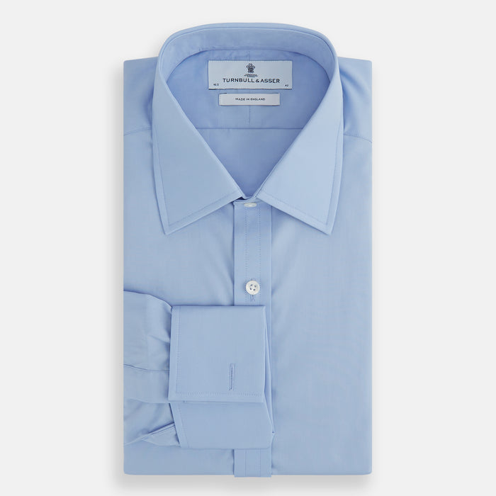 Blue Cotton Shirt with T&A Collar and Double Cuffs Image 4
