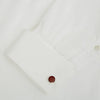 View 3 of product Turnbull & Asser's Red Circle Cufflinks feature round sterling silver with bold red enamel centers, offering a refined accessory for gentlemen, shown on a white background.