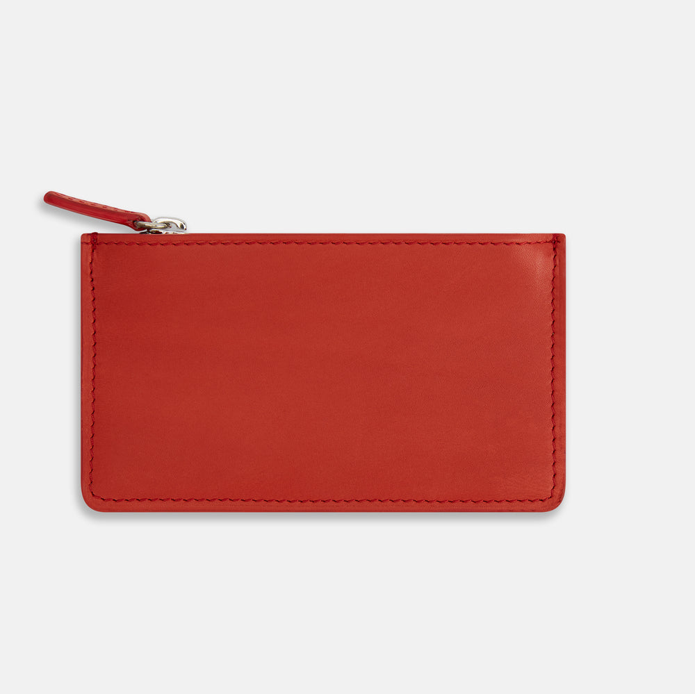 The Red Leather Zip Wallet by Turnbull & Asser features gold-embossed branding on the front and is shown against a plain white background.