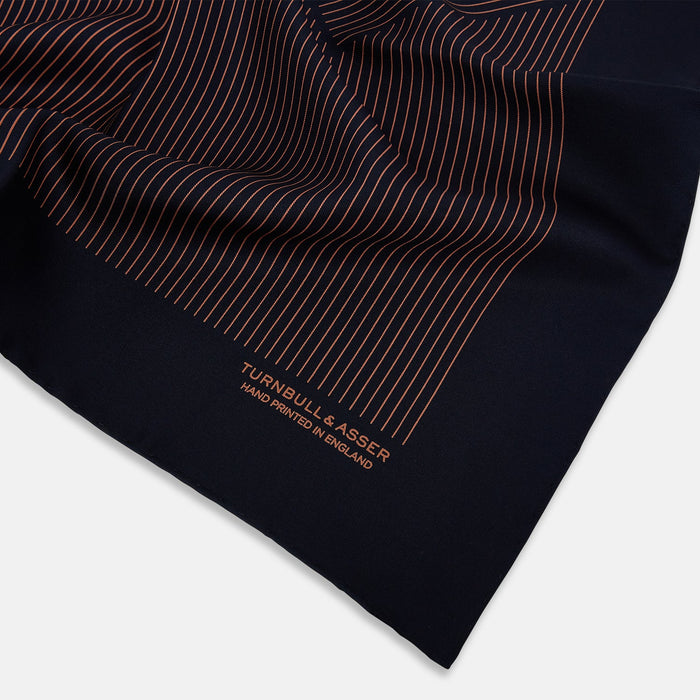 Navy and Blush Stripe Silk Pocket Square Image 1