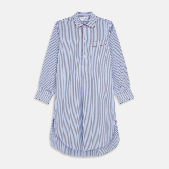 Blue and Navy Halo Stripe Cotton Sussex Nightshirt