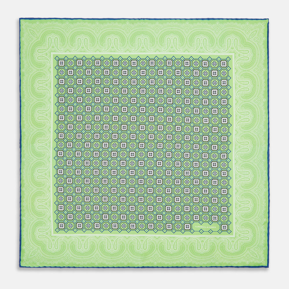 Fern Green Floral Tile and Paisley Silk Pocket Square