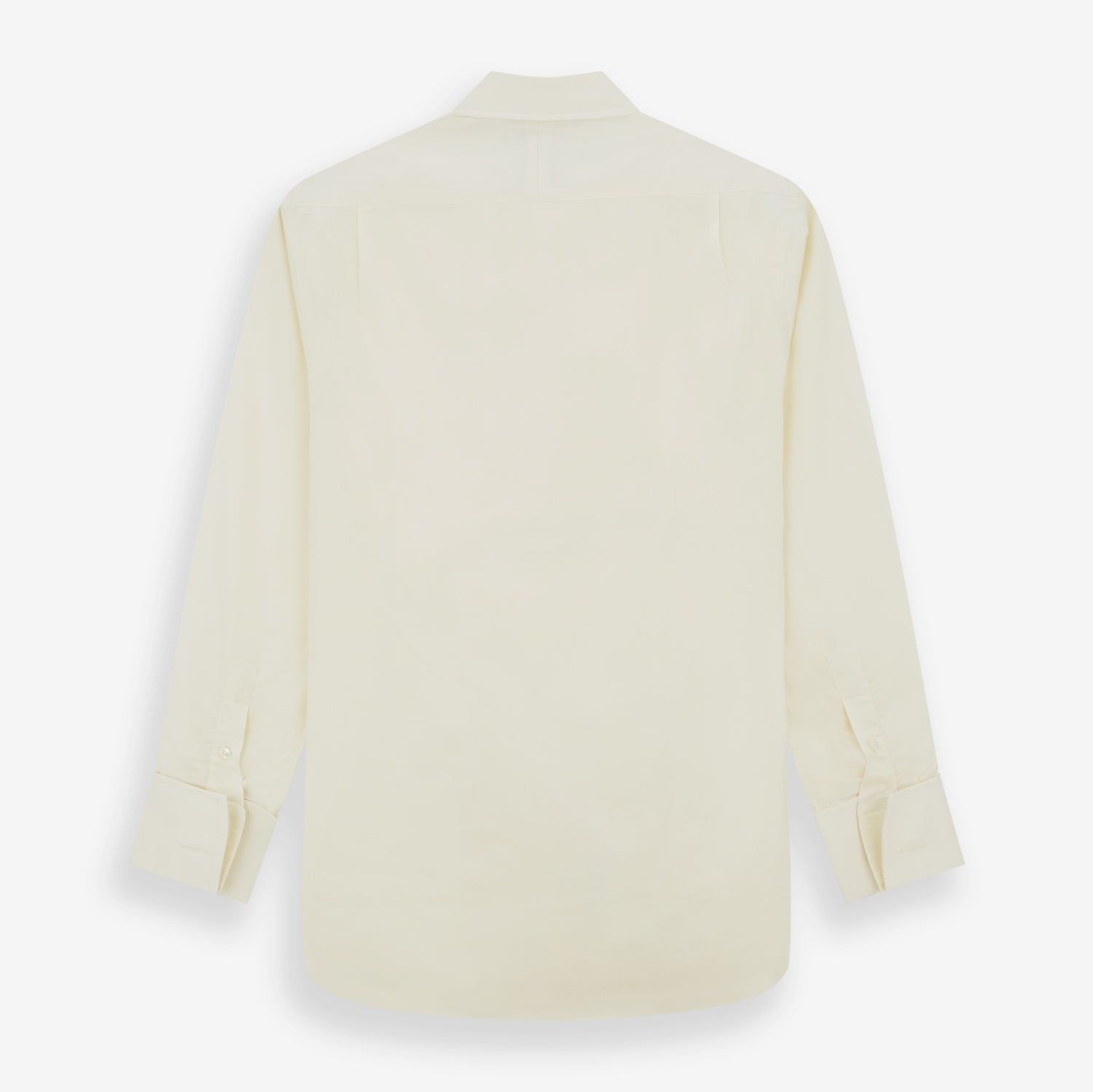 View 5 of product The Turnbull & Asser Tomorrow Never Dies Cream Cotton Hamburg Shirt, as seen on James Bond, features a long sleeve, button-down front, and collar. It's laid flat on a white background.