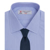 View 4 of product The Turnbull & Asser Blue Hairline Stripe Shirt features a T&A collar, 3-button cuffs, and subtle stripes, displayed neatly folded against a plain white background.