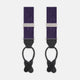 Turnbull & Asser's Purple Paisley Adjustable Silk Braces feature black leather loops and silver adjusters, offering refined sartorial style. Shown against a white background.