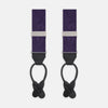 View 1 of product Turnbull & Asser's Purple Paisley Adjustable Silk Braces feature black leather loops and silver adjusters, offering refined sartorial style. Shown against a white background.