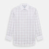 View 7 of product The Turnbull & Asser Purple Multi Plaid Check Shirt features a spread collar, double cuffs, and a fitted silhouette. Its bold plaid pattern and contrast collar add a modern touch to classic British style. Displayed on a plain white background.
