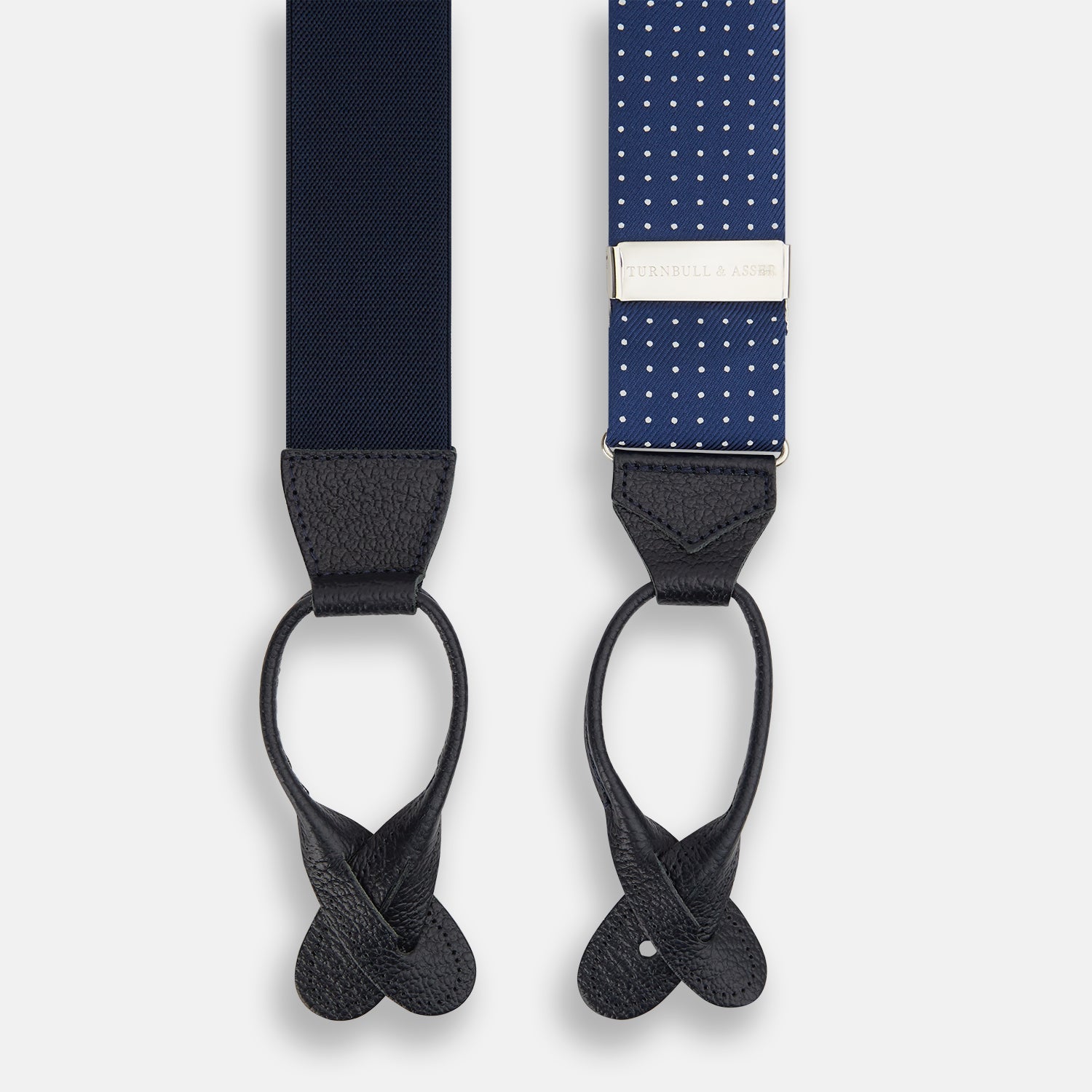 Image 3 of product Navy & White Small Spot Adjustable Silk and Navy Leather Braces