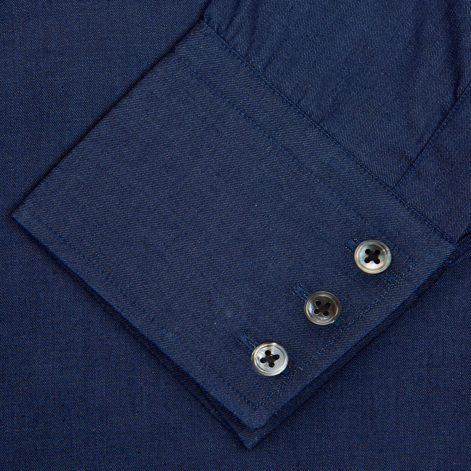 Dark Blue Denim-Cashmere Shirt with Regent Collar and 3-Button Cuffs