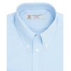 View 6 of product The Turnbull & Asser Light Blue Royal Oxford Cotton Shirt features a button-down collar, 3-button cuffs, and white buttons. Neatly folded with a visible inner label, it’s ideal to pair with a navy suit and displayed on a plain white background.