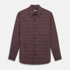 View 1 of product The Turnbull & Asser Burgundy Check Hampstead Overshirt, featuring a button-up front, collar, white windowpane pattern, and two front pockets, is laid flat on a white background—perfect for elegant formal wear.