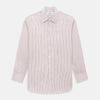 View 1 of product The Red Ticking Stripe Westminster Shirt by Turnbull & Asser features long sleeves, a button-up front, and vertical red and white stripes, shown flat on a white background.