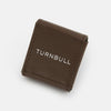 View 4 of product Turnbull & Asser’s Dark Chocolate Leather Cufflinks feature square Italian leather with stitched edges and braided links, perfect for men’s accessories, shown here on a white background.