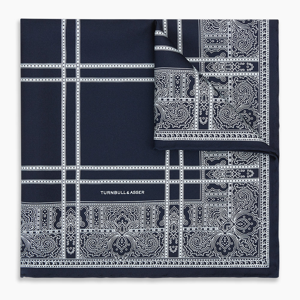 Image 6 of product Navy Paisley Bandana Patterned Silk Pocket Square
