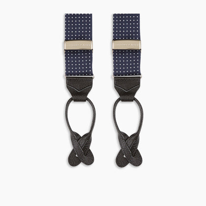 Navy & White Small Spot Adjustable Silk Braces Image 5