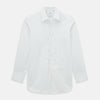 View 1 of product The Turnbull & Asser Turquoise and Red Ticking Stripe Windsor Shirt, featuring a classic collar and buttoned cuffs, is displayed flat against a white background.