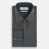 View 5 of product The Charcoal Melange Wide Stripe Westminster Shirt from Turnbull & Asser features long sleeves, a tailored fit, pointed collar, buttoned cuffs, and subtle wide stripes, shown laid flat on a white background.