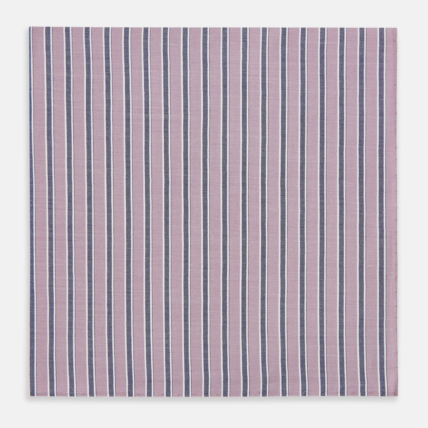 Image 1 of product The Antique Pink Ticking Stripe Hand-Rolled Handkerchief by Turnbull & Asser features vertical stripes in antique pink, white, and navy blue, shown flat against a white background.