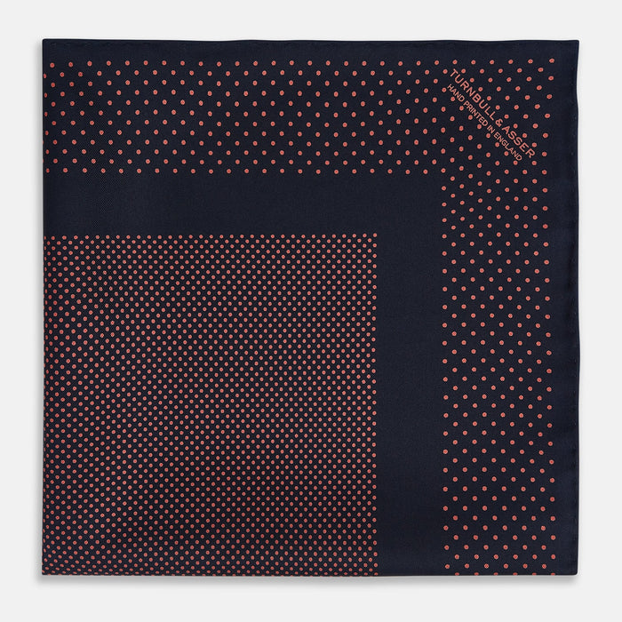 Navy and Orange Dot Silk Pocket Square Image 2