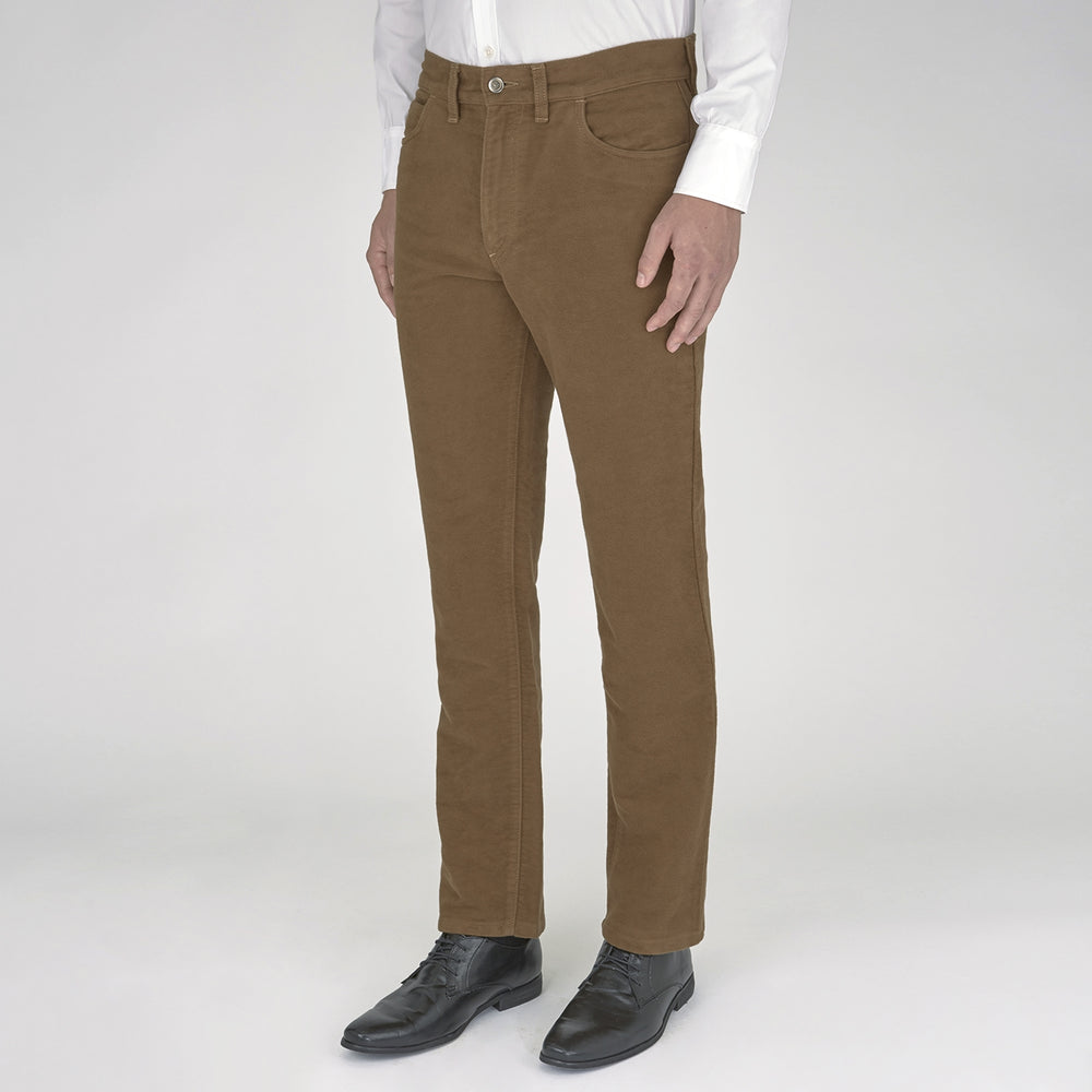 A pair of yellow cotton plain 5 pocket jeans by Turnbull & Asser, featuring a button and zip closure, displayed on a plain white background.