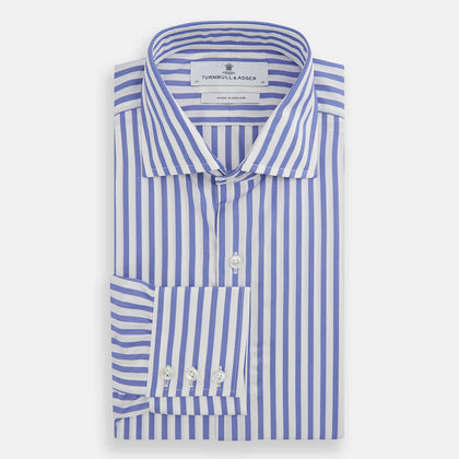 Tailored Fit Blue and White Candy Stripe Shirt with Kent Collar and 3-Button Cuffs Image 4