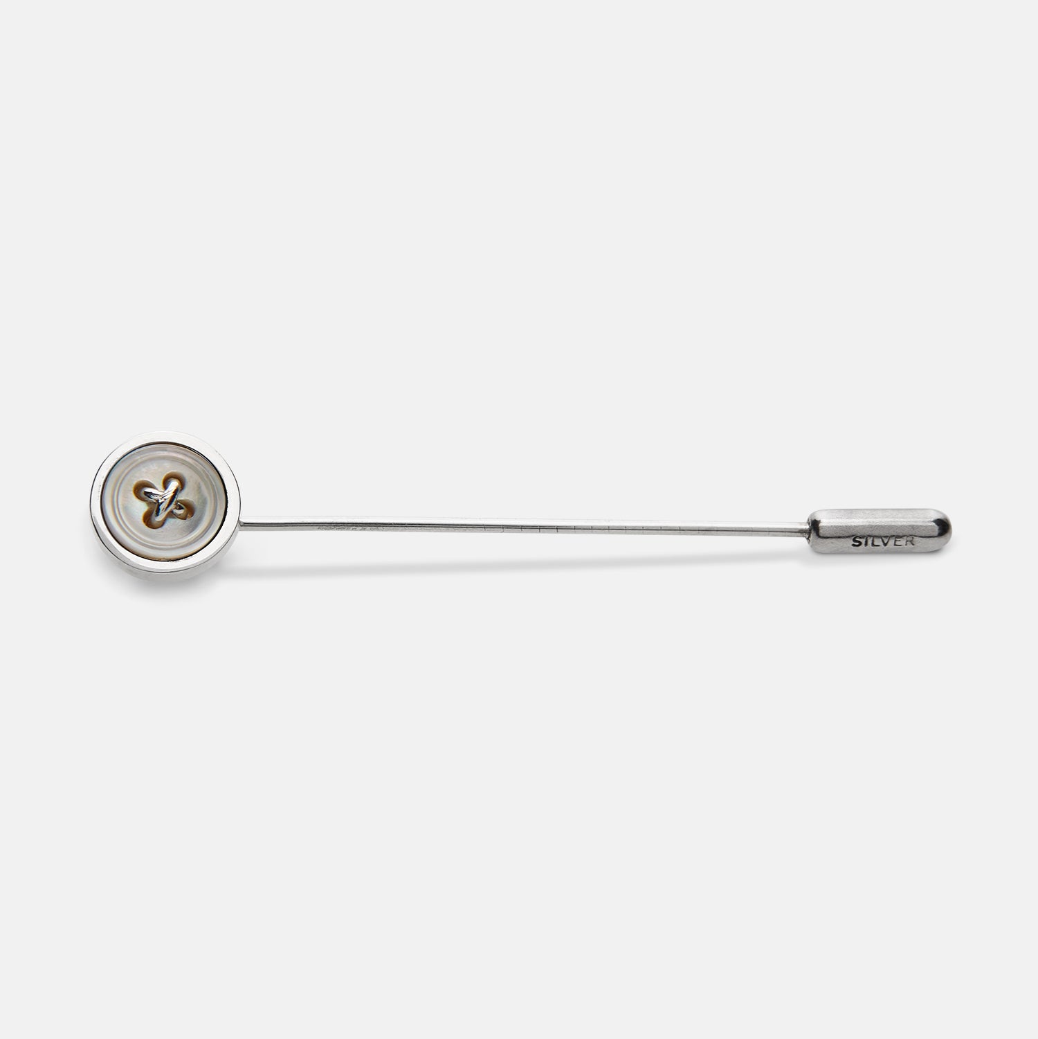 View 1 of product The Turnbull & Asser Sterling Silver White Tie Pin features a button-shaped end with a small cylindrical cap, shown on a white background.