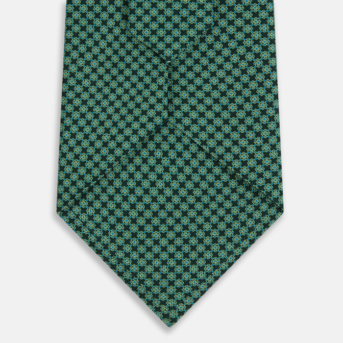 Forest Green Geometric Floral Printed Silk Tie Image 2