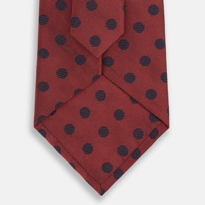 Navy Dot and Red Silk Tie Image 2