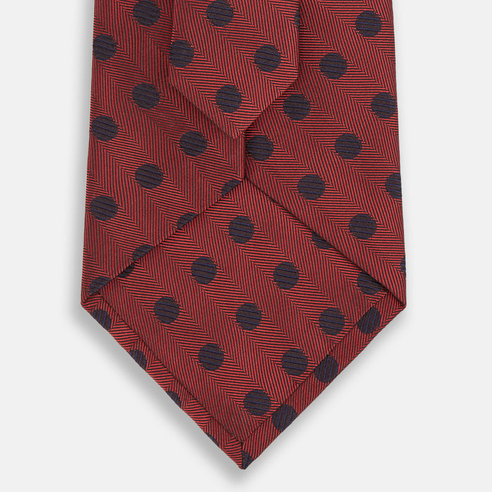 Navy Dot and Red Silk Tie Image 2