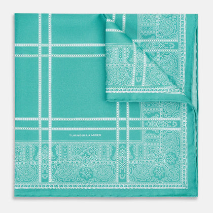 Turquoise Paisley Bandana Patterned Silk Pocket Square Image 4