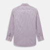 View 3 of product The Turnbull & Asser Antique Pink Ticking Stripe Westminster Shirt is a collared, long-sleeve button-up with thin vertical pink stripes on white, highlighting British craftsmanship. It’s shown neatly laid flat and fully buttoned.