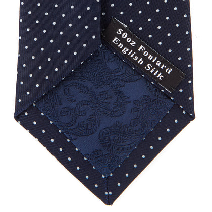 White and Navy Spot Printed Silk Tie Image 3